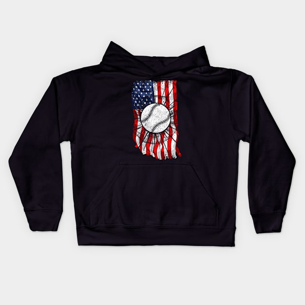 Baseball player American Flag Kids Hoodie by FabulousDesigns